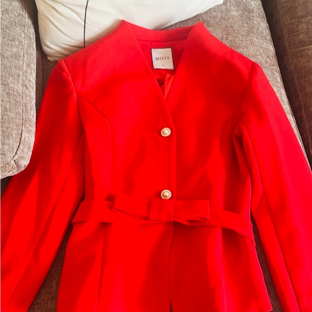 MOTF Women's Bold Red Blazer with Pearl Buttons